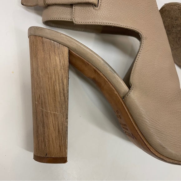 Vince Addie Taupe Tan Nude Buckle Open Toe Leather Heels 9.5 - Picture 4 of 14